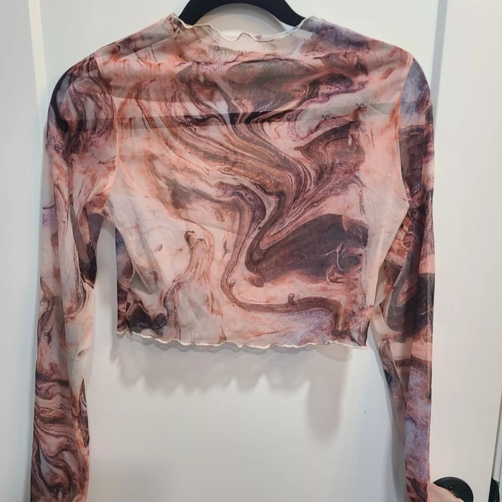 SHEIN Pink and Orange Long Sleeve Crop Blouse